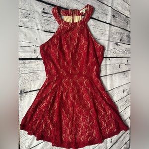 Red Lace High- Neck Dress Size Medium